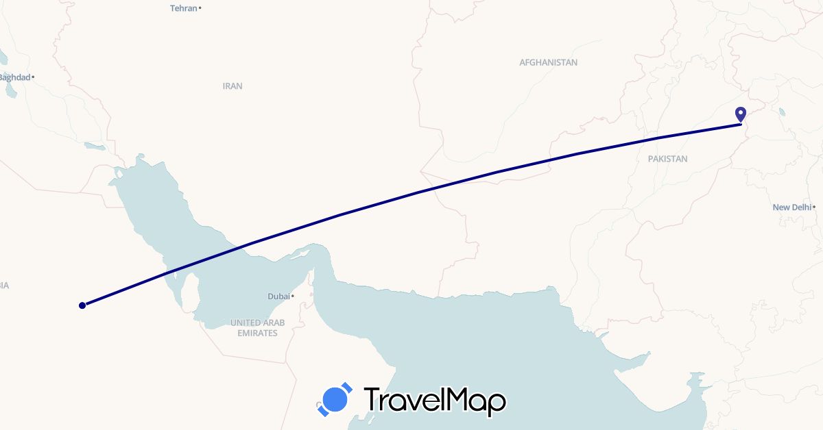 TravelMap itinerary: driving in Pakistan, Saudi Arabia (Asia)